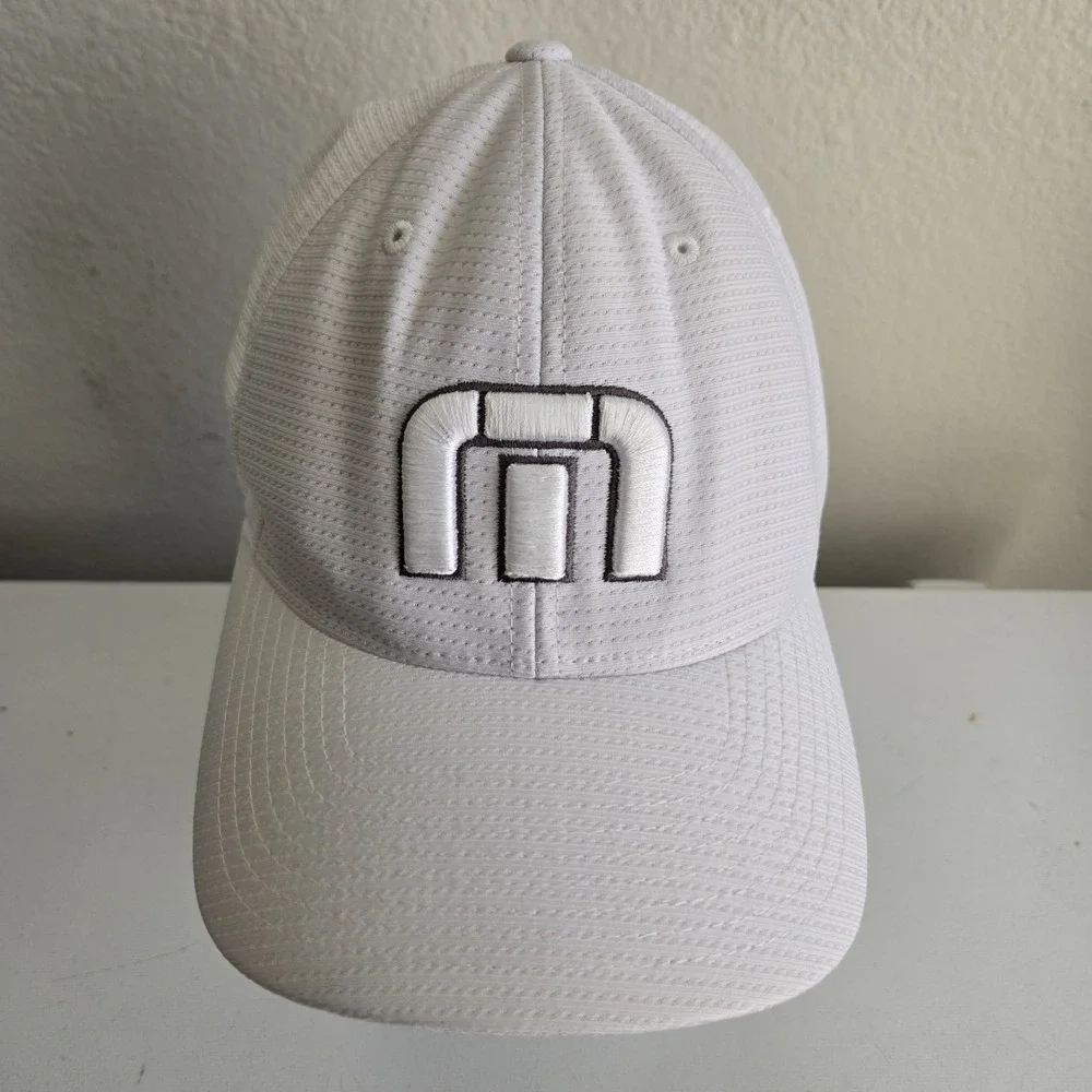Travis Mathew Mens‎ Baseball Cap Hat Flexfit TM Logo White Size Large/ XL
